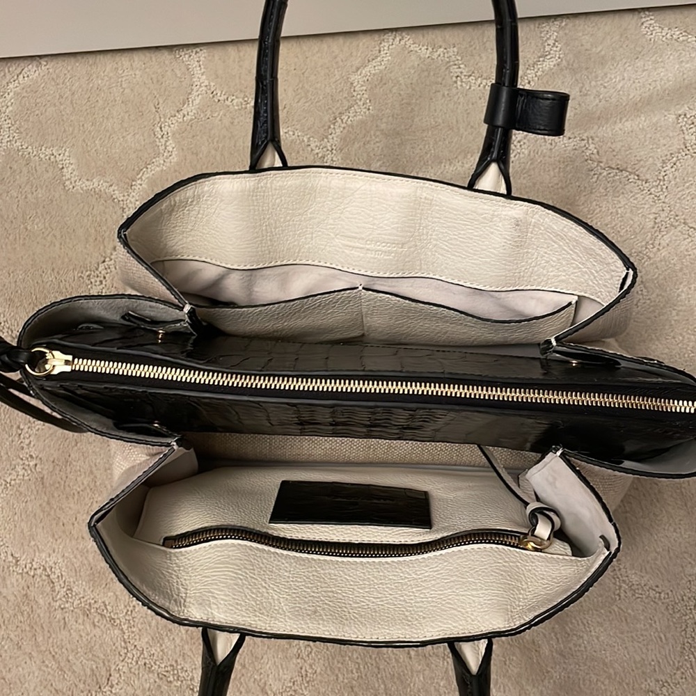 Auth Nancy Gonzalez Cristie Black Croc Leather Linen Convertible Tote w Clutch - Picture 6 of 16